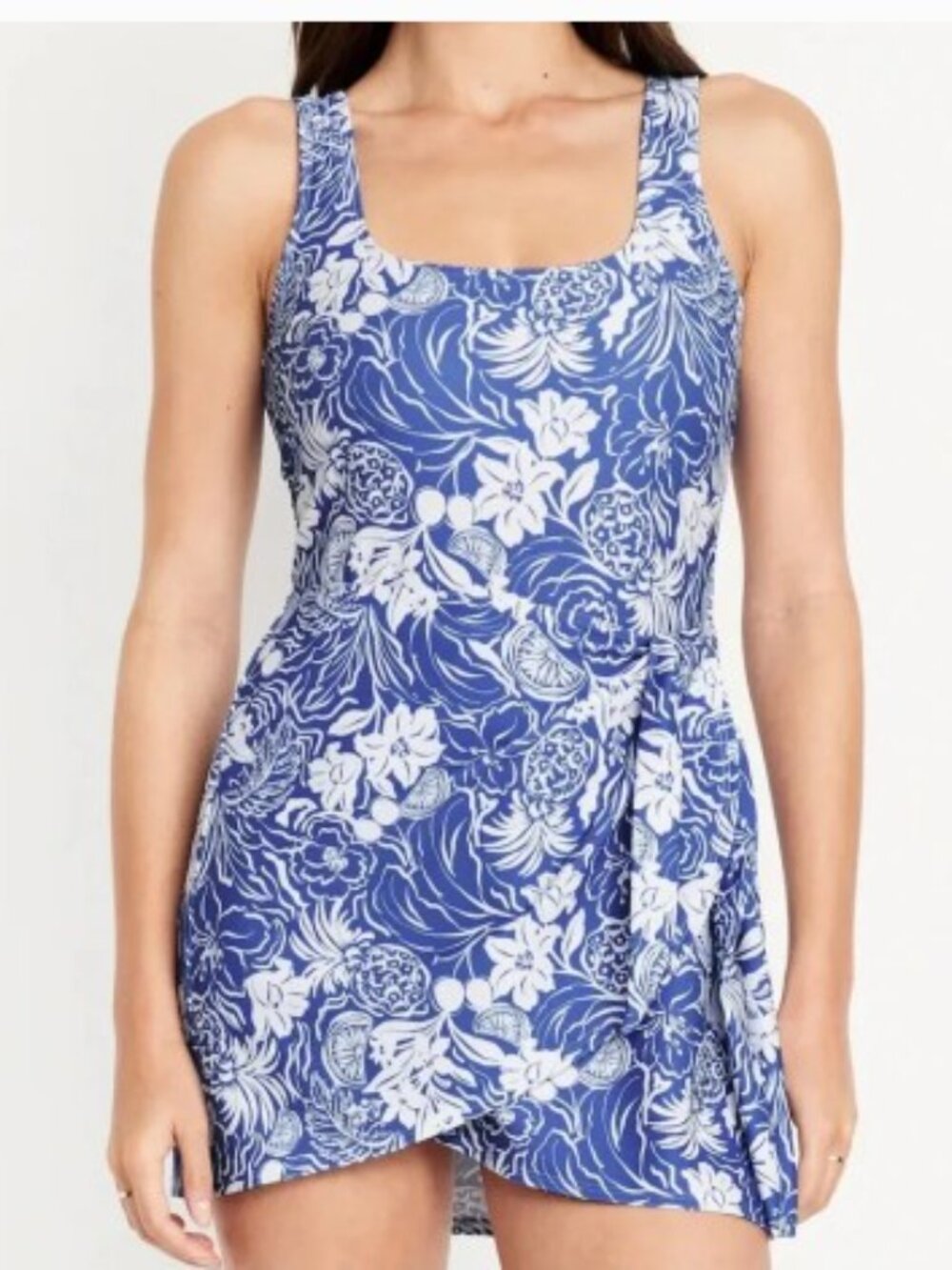 New w/Tags Blue and White Print Old Navy Matte Side-Tie Swim Dress Size XL